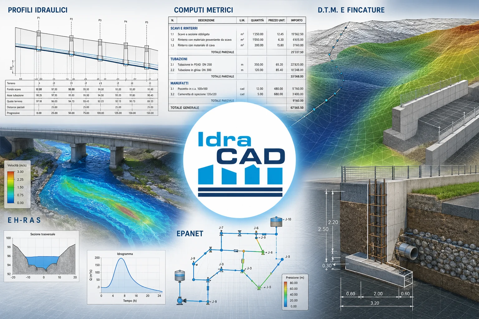 IdraCAD progettazione idraulica, profili e computi metrici